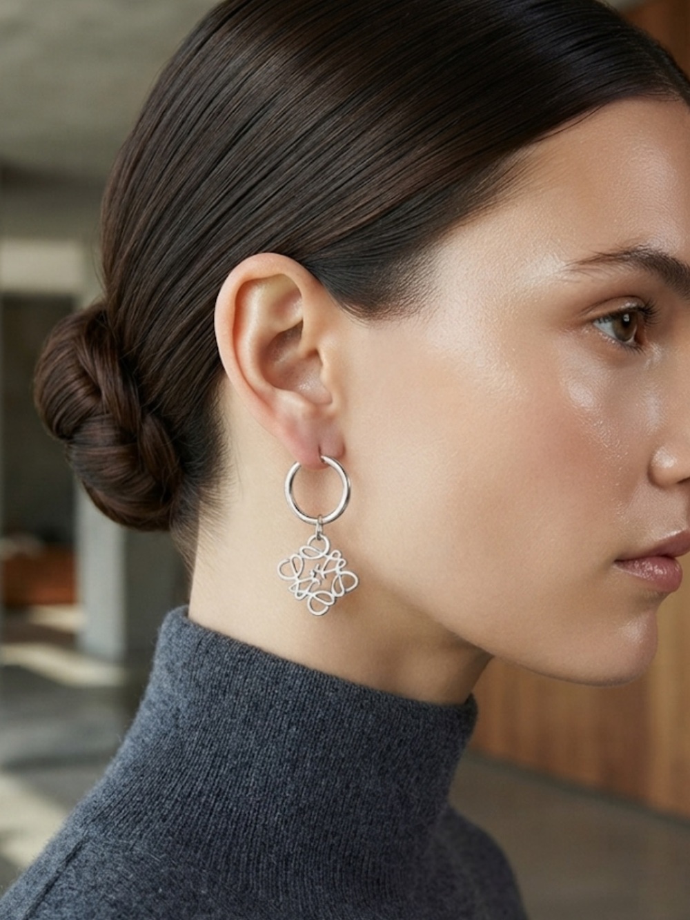 LOEWE Silver Tone Logo Earrings